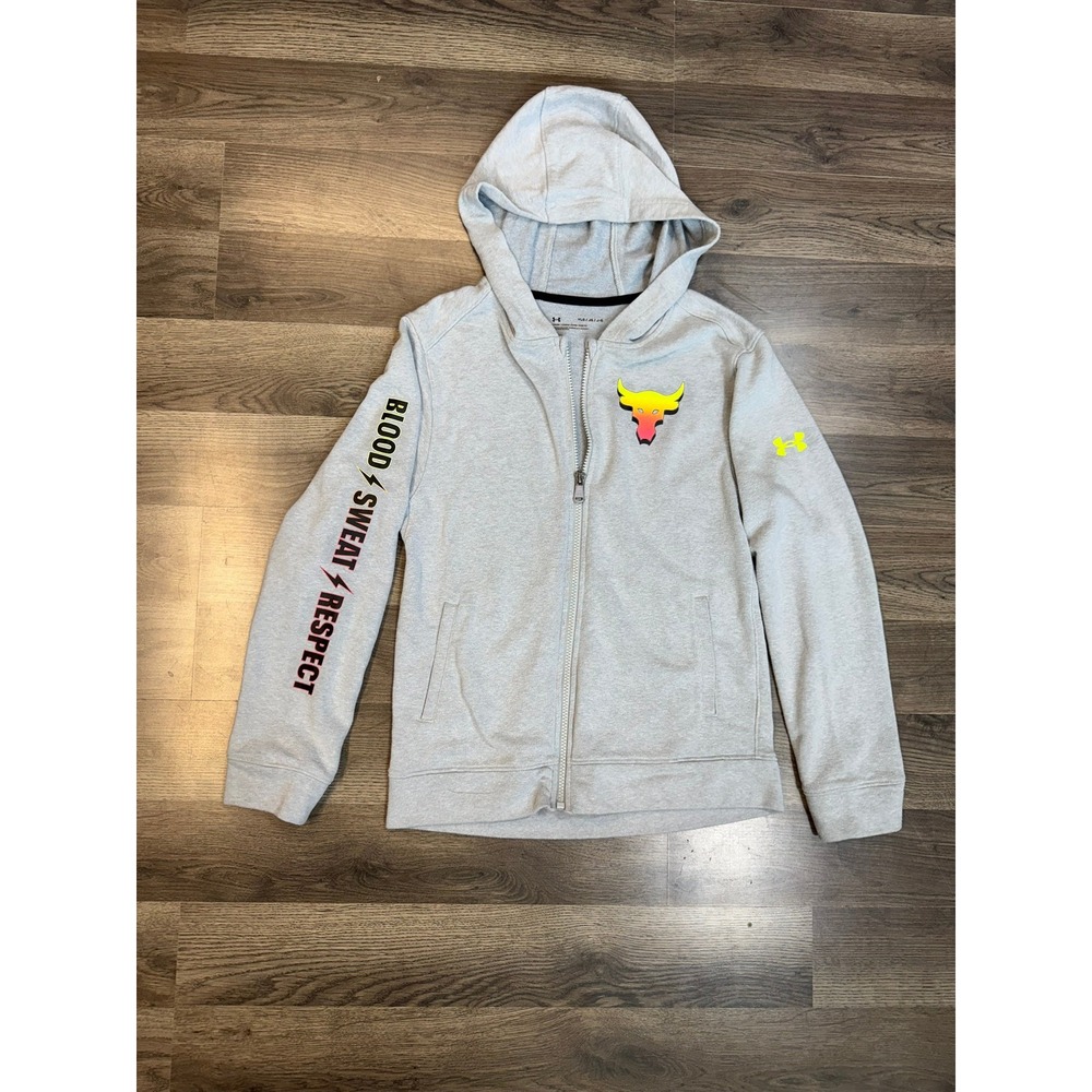 Under Armour Project Rock Blood Sweat Respect Full Zip Hoodie Boys Large Gray